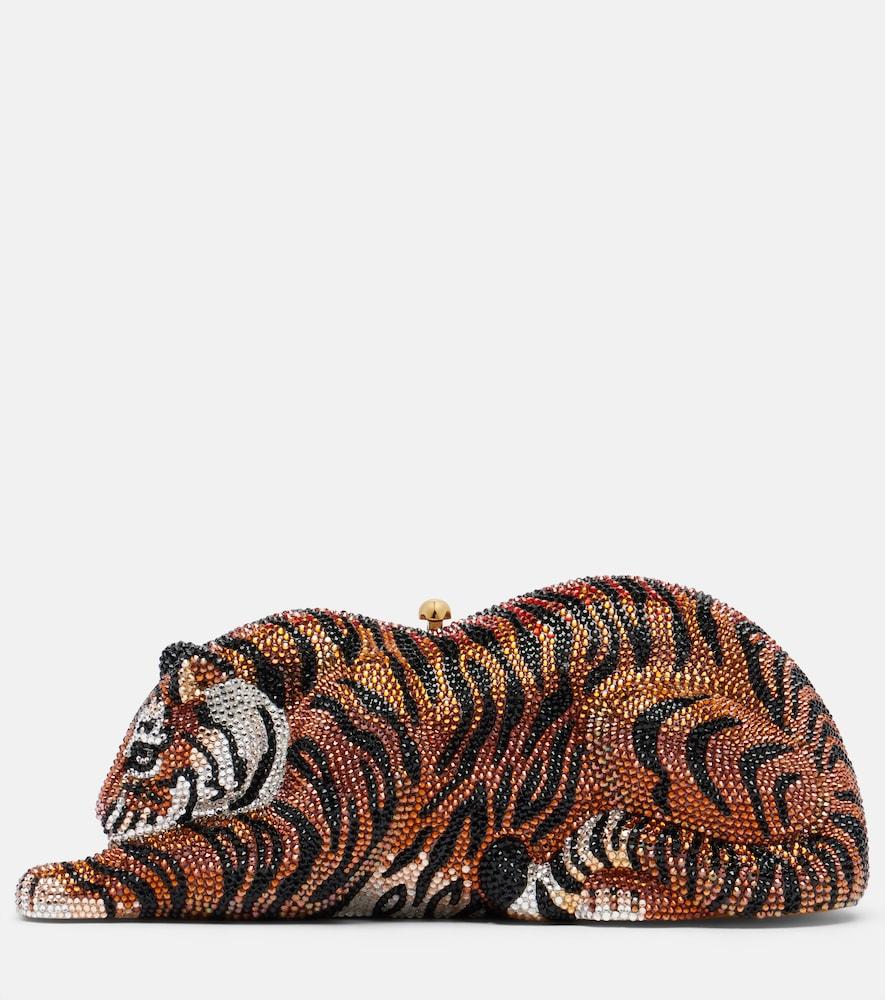 judith leiber couture wildcat small crystal-embellished clutch
