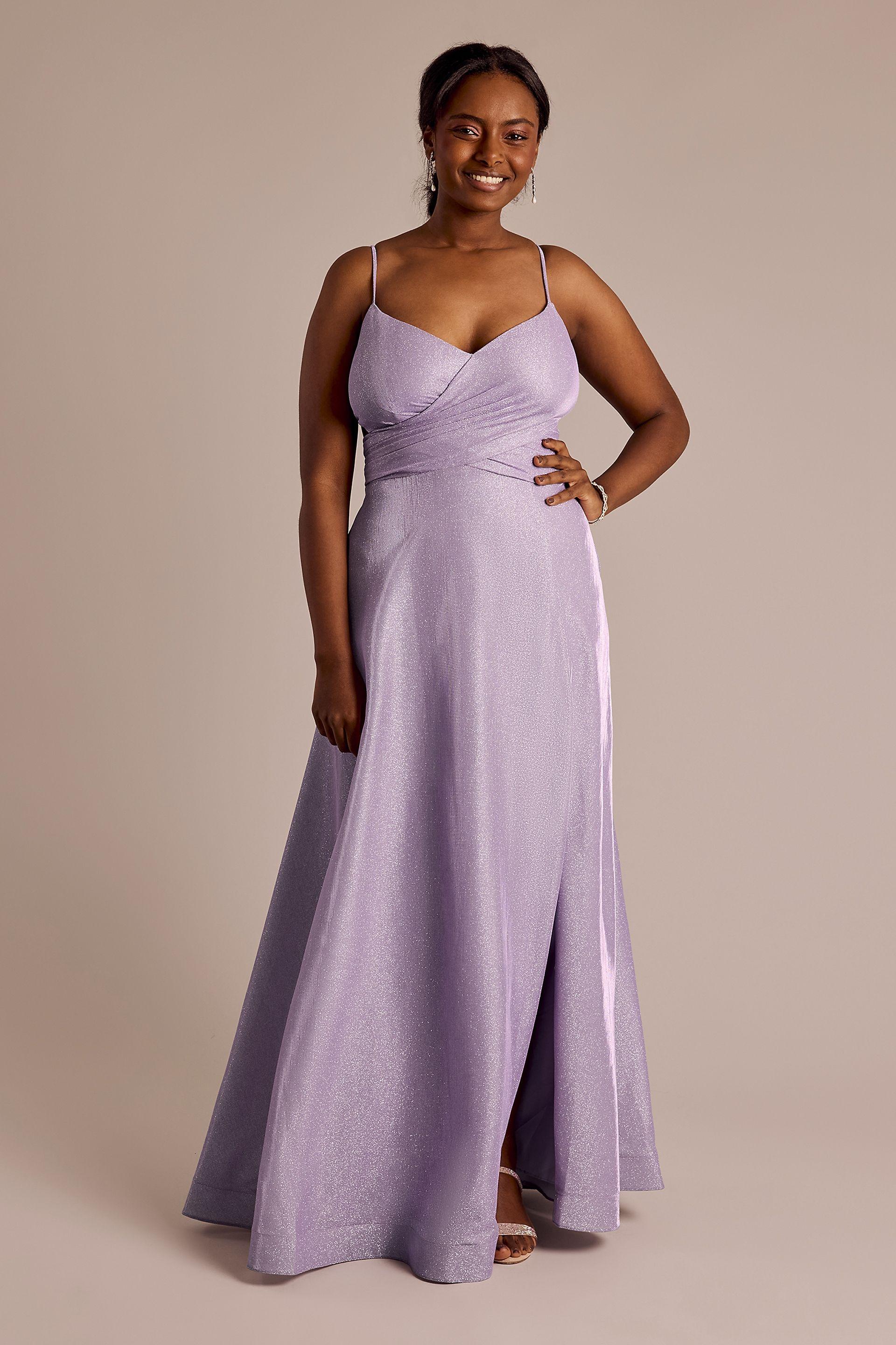 jules and cleo glitter knit crisscross bodice a-line dress in lavender size: 20 david's bridal