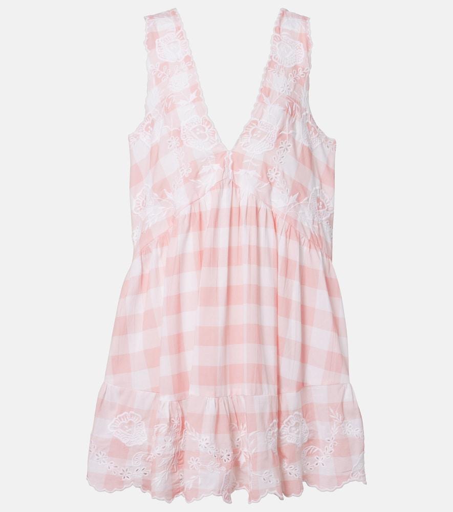 juliet dunn broderie anglaise checked cotton poplin minidress
