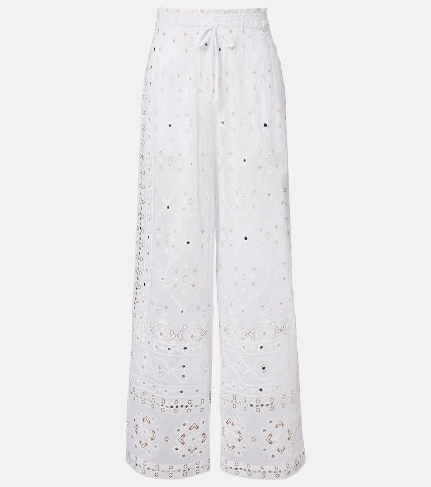 juliet dunn embellished cotton wide-leg pants