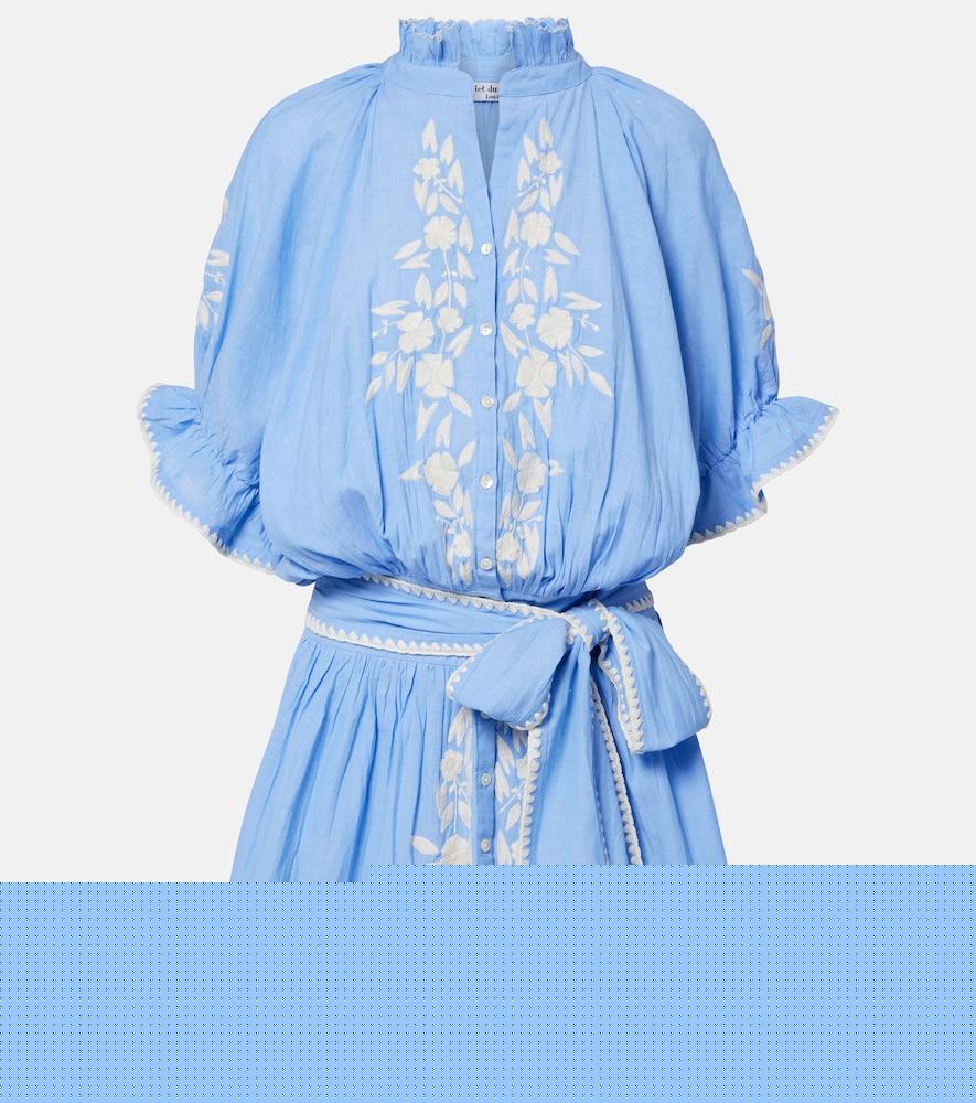 juliet dunn embroidered cotton chambray minidress