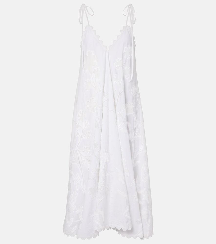 juliet dunn embroidered scalloped cotton midi dress