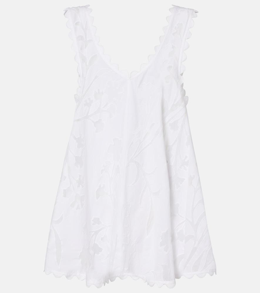 juliet dunn embroidered scalloped cotton minidress