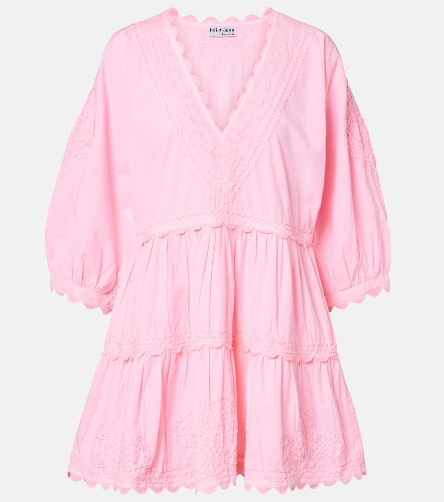 juliet dunn embroidered tiered cotton poplin minidress