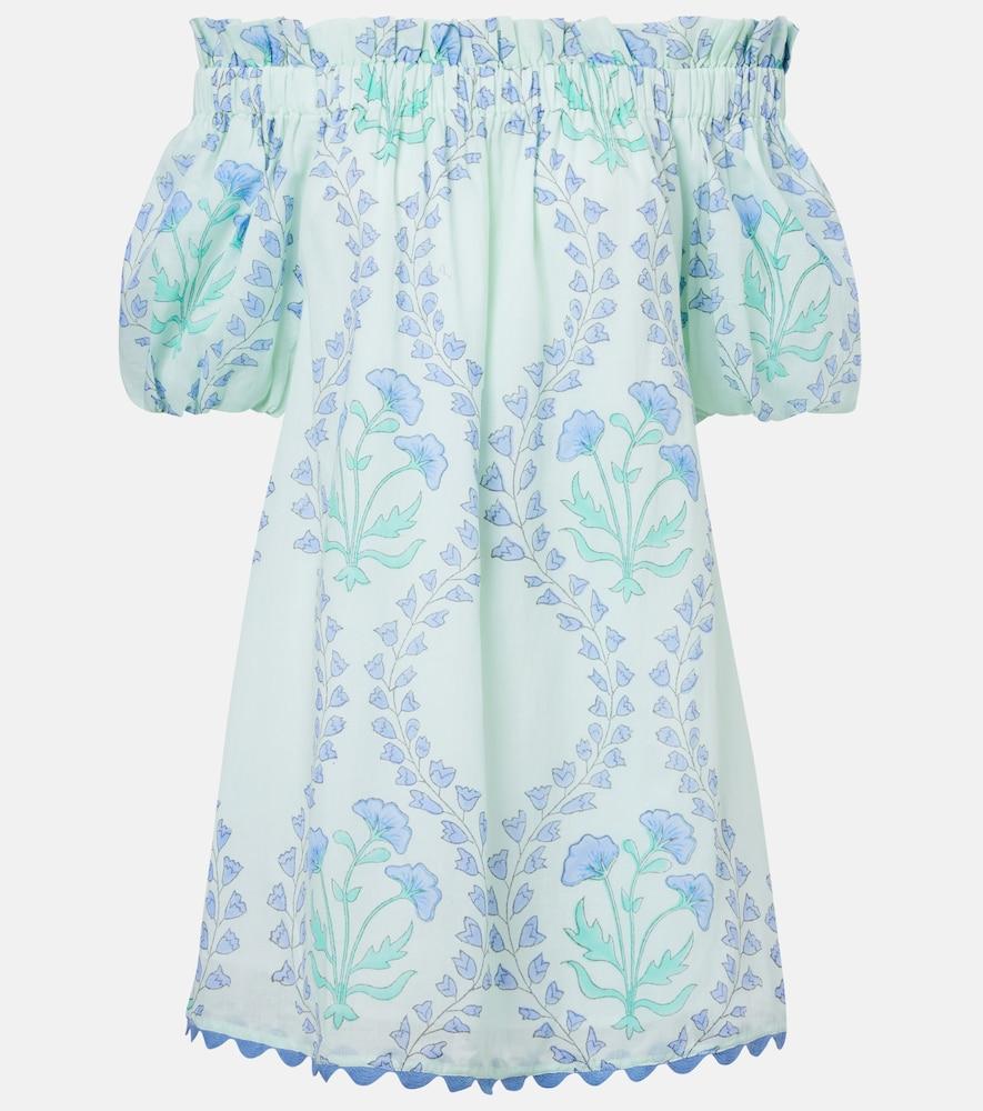 juliet dunn printed off-shoulder cotton minidress