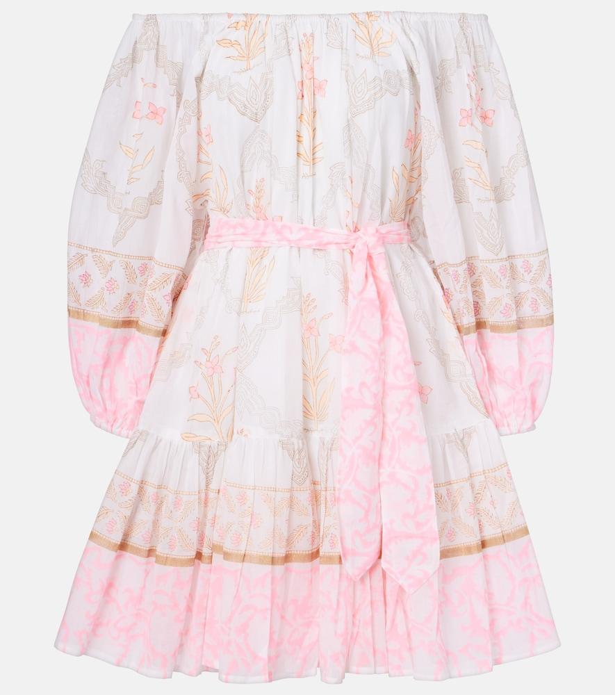 juliet dunn printed off-shoulder cotton minidress