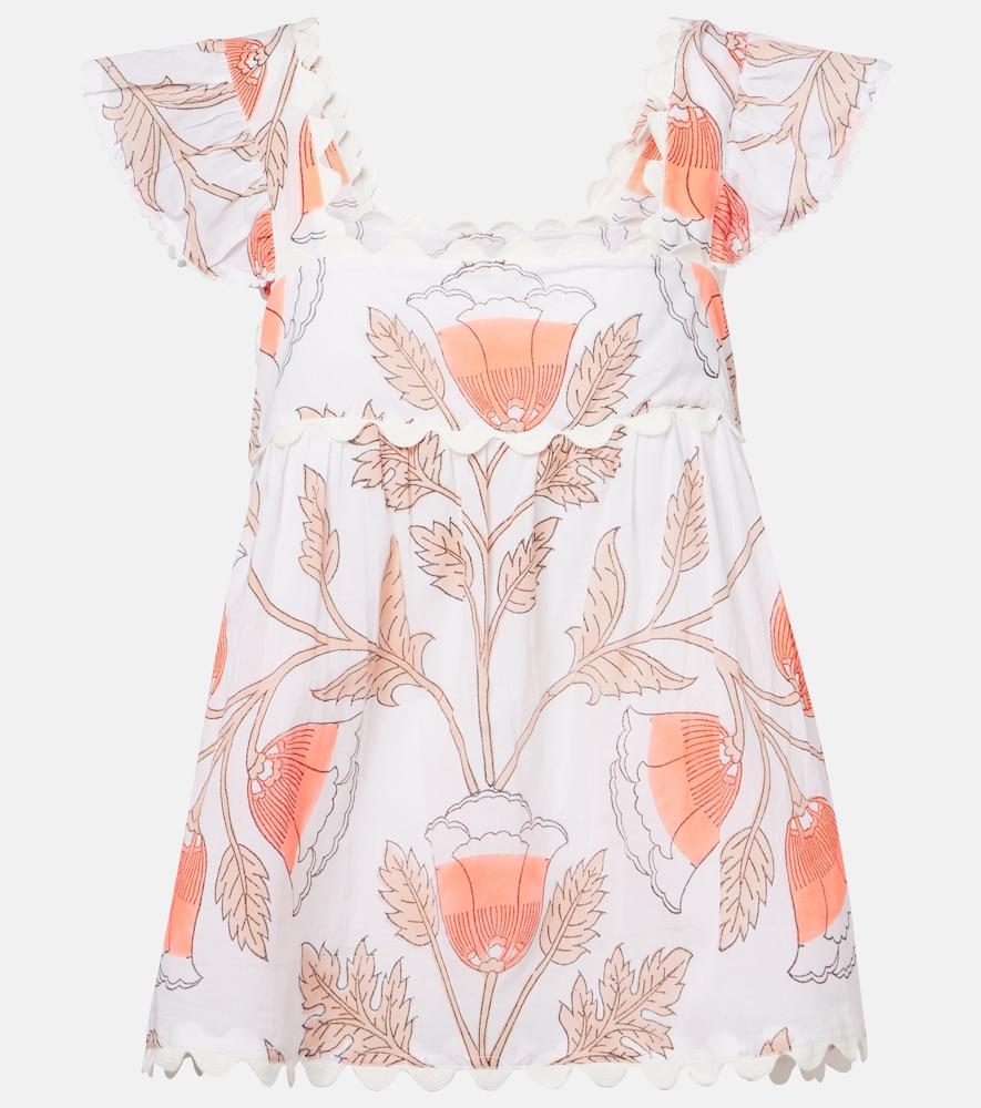 juliet dunn printed scalloped cotton top