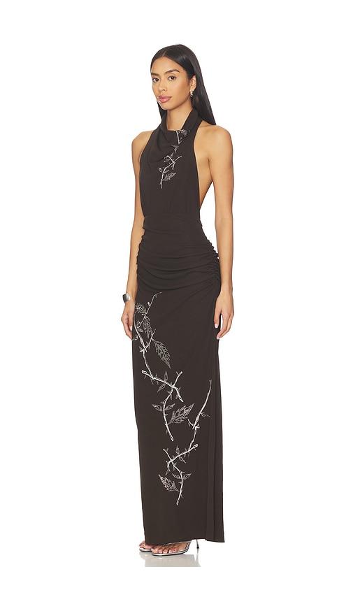 juliet johnstone dahlia rhinestone halter gown in brown. - size m (also in xs, s)