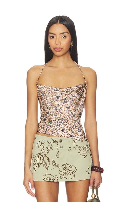 juliet johnstone satin cowl neck halter top in brown. - size l (also in s, xs, m)