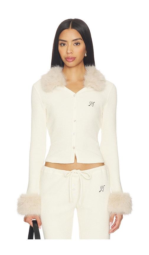 juliet johnstone waffle knit cardigan in cream. - size l (also in m, s, xs)