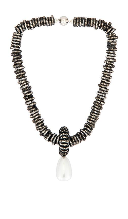 julietta pearl drop necklace in black,white.