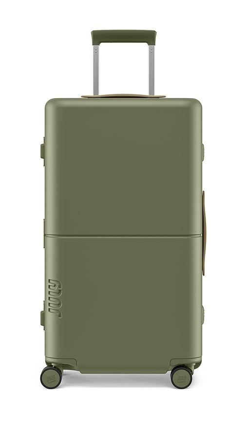 july checked trunk in olive.