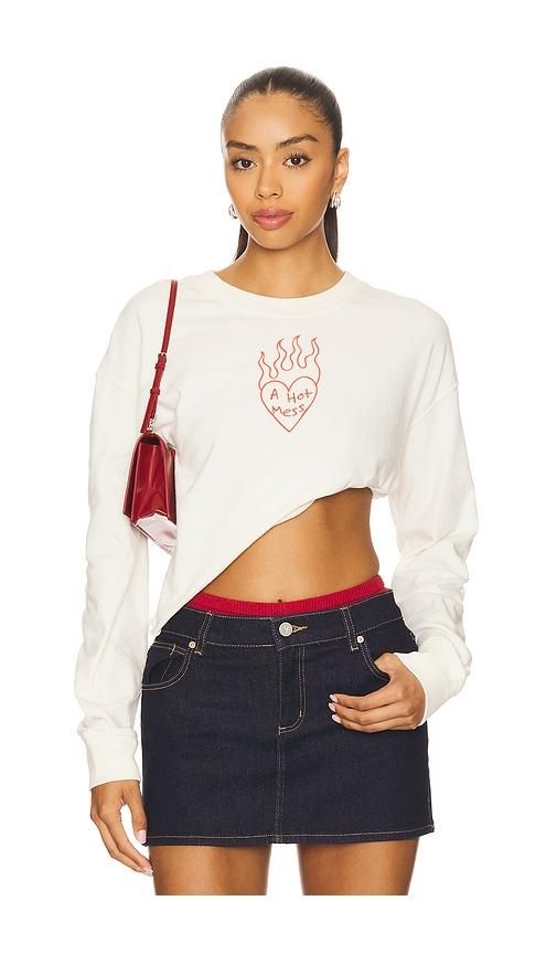 junk food a hot mess kickoff crop crew sweatshirt in white. - size l (also in xs, xl)