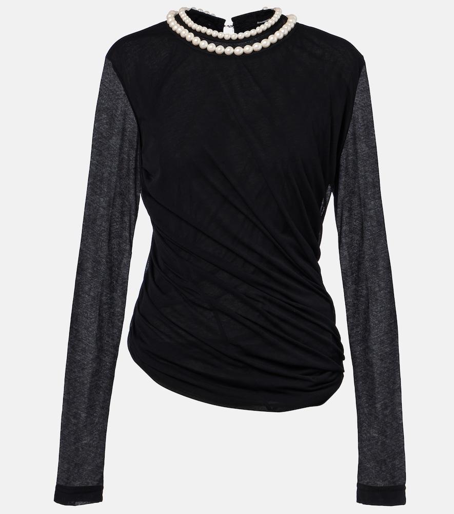 junya watanabe draped faux pearl-embellished cotton top