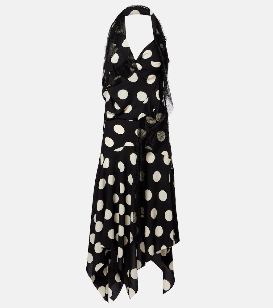 junya watanabe lace-trimmed polka-dot midi dress