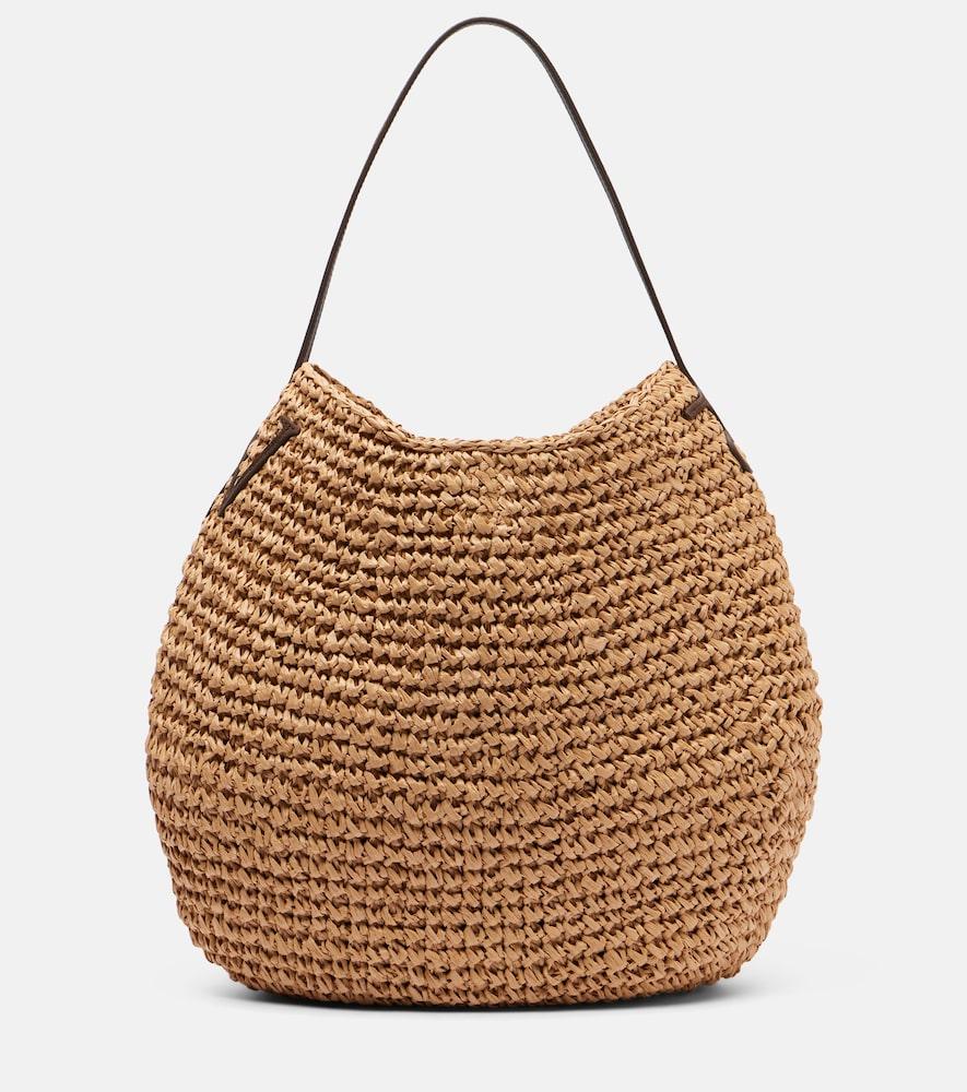 jw anderson bulb xl leather-trimmed raffia shoulder bag