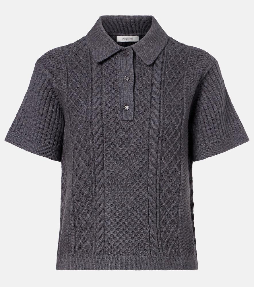 jw anderson cable-knit wool and cotton-blend polo shirt