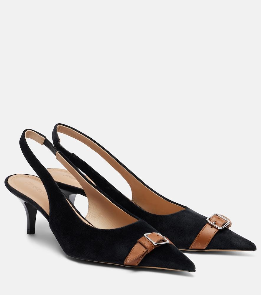 jw anderson leather-trimmed velvet slingback pumps