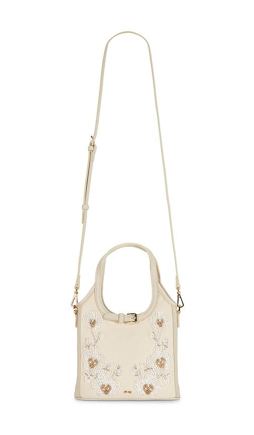 jw pei brooke mini belted embellished orchid beaded top handle bag in ivory.