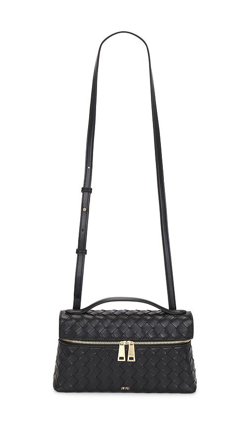 jw pei thea weave texture top handle bag in black.