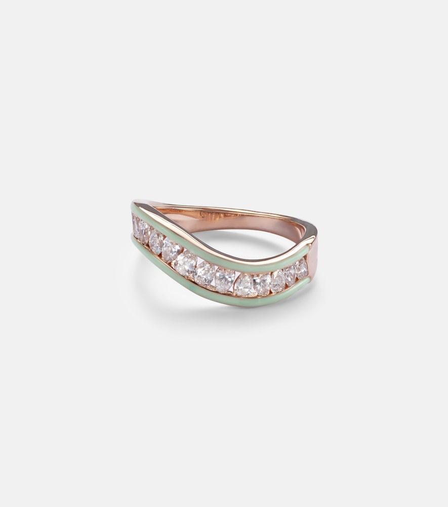 kamyen 18kt rose gold and enamel ring with diamonds