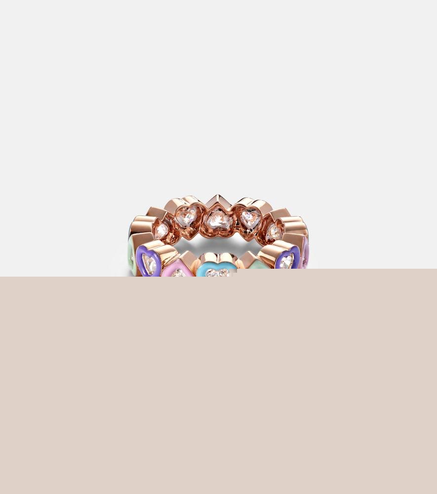 kamyen 18kt rose gold ring with diamonds and enamel