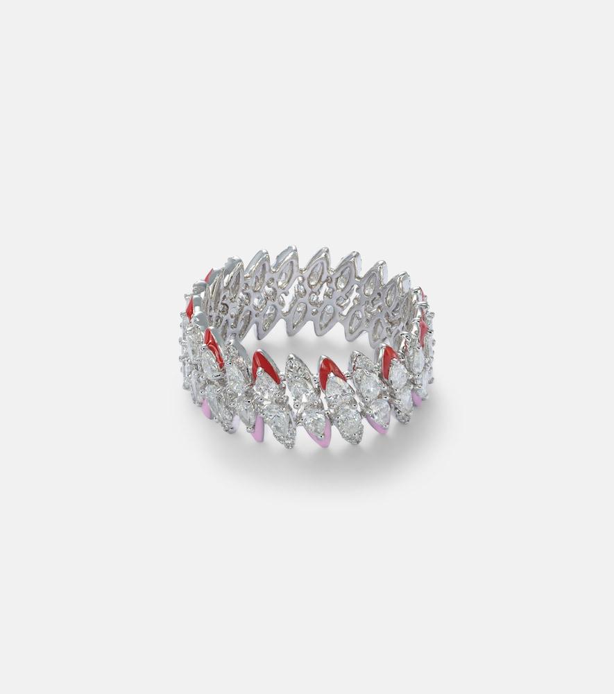 kamyen 18kt white gold and enamel ring with diamonds