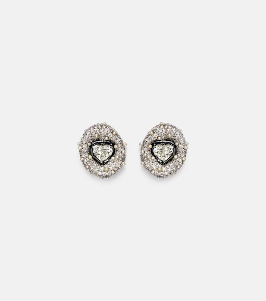 kamyen 18kt white gold earrings with diamonds and enamel