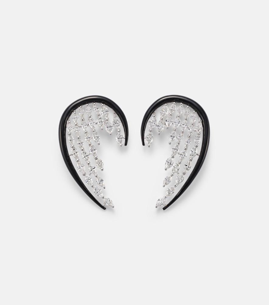 kamyen angel wings 18kt white gold and enamel drop earrings with diamonds