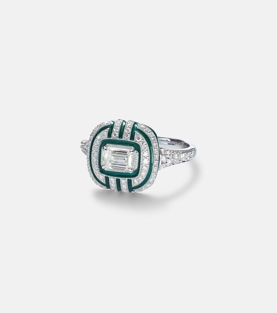 kamyen art deco 18kt white gold and enamel ring with diamonds