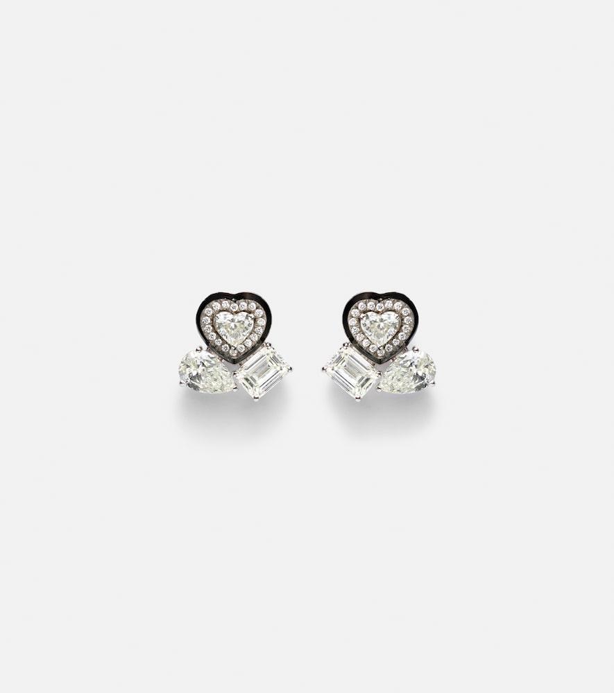 kamyen cluster heart 18kt white gold earrings with diamonds
