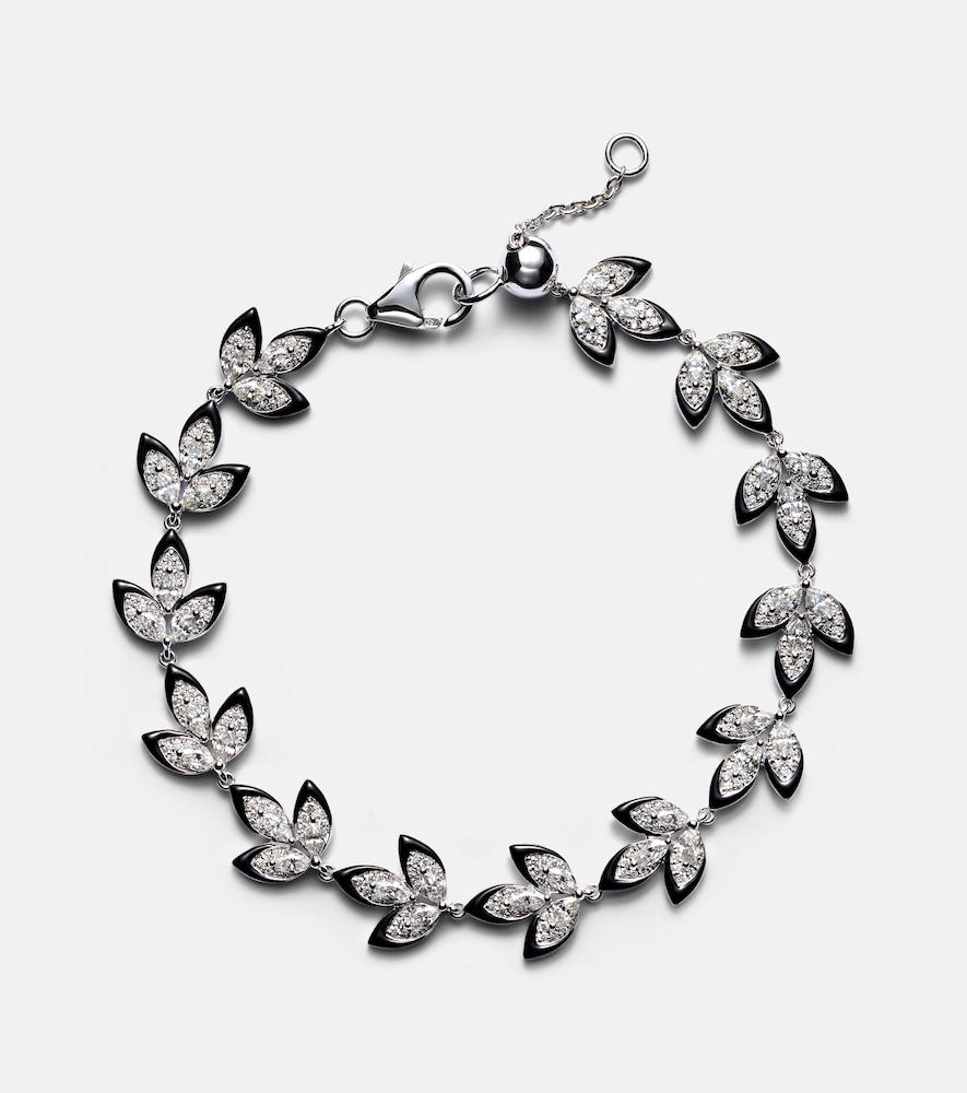 kamyen enamel leaf 18kt white gold bracelet with diamond