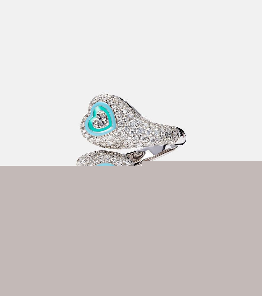 kamyen gemini heart 18kt white gold pinky ring with diamonds