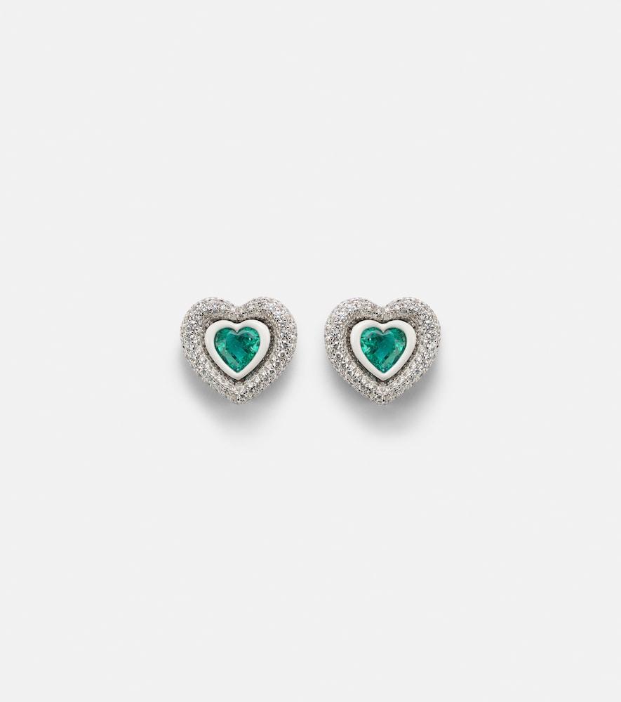 kamyen heart 18kt white gold and enamel earrings with diamonds and emeralds