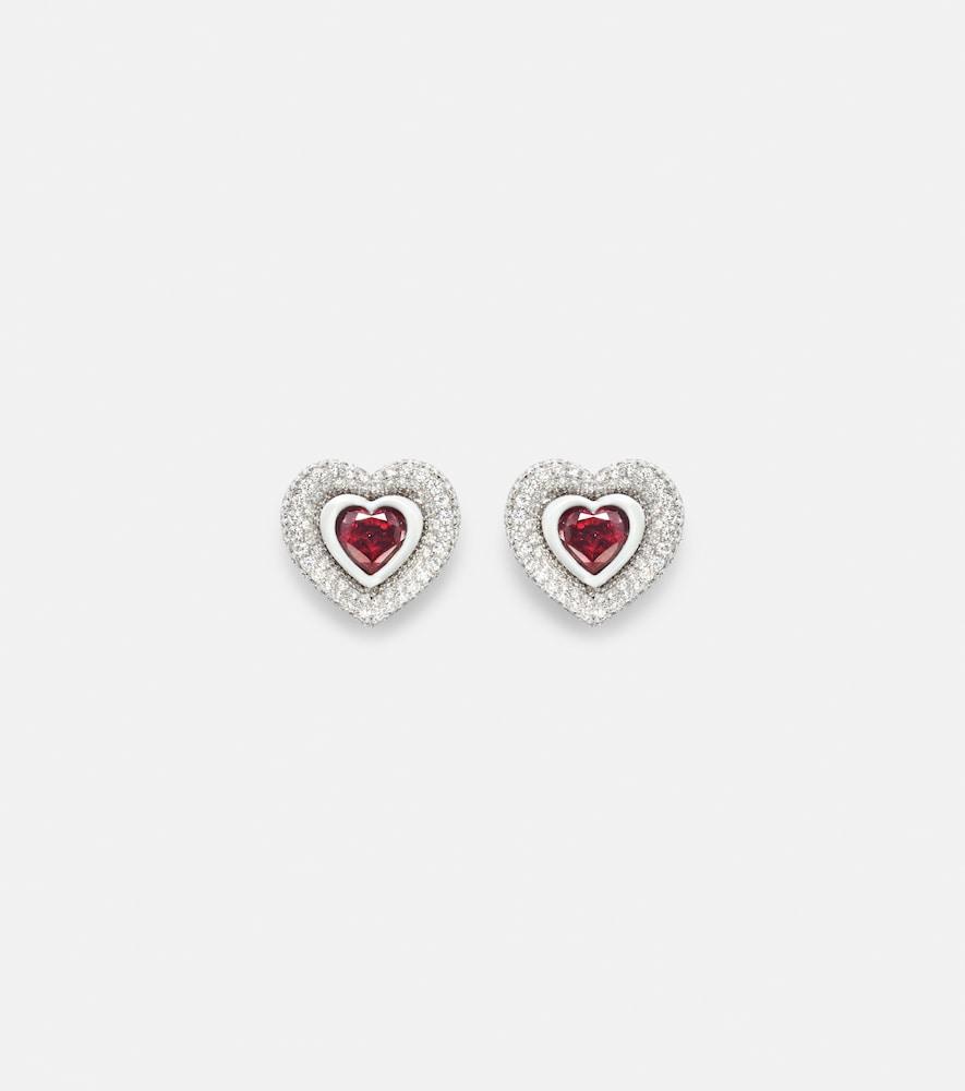 kamyen heart 18kt white gold earrings with diamonds and rubies