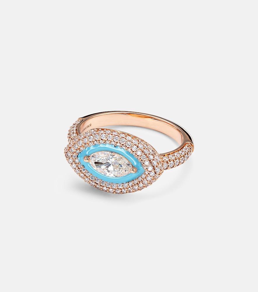 kamyen marquise eye 18kt rose gold pinky ring with diamonds