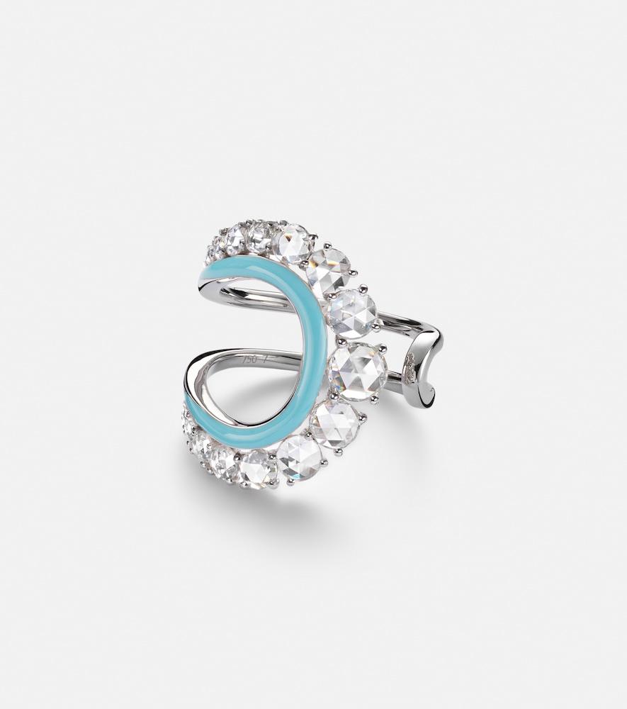 kamyen moonlight 18kt white gold ring with diamonds and enamel