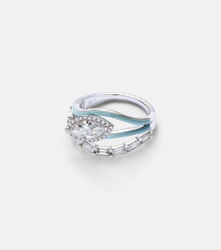 kamyen oasis 18kt white gold ring with diamonds and enamel