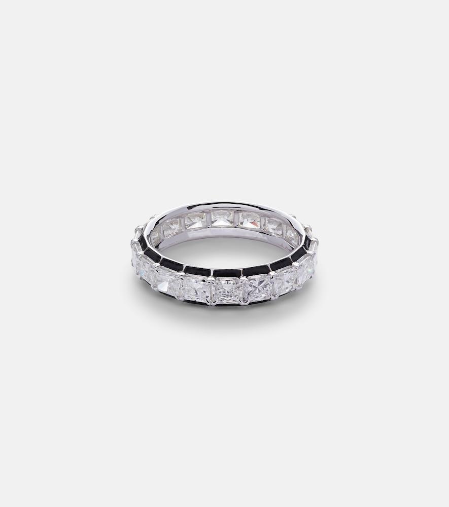 kamyen radiant eternity 18kt white gold and enamel pinky ring with diamonds