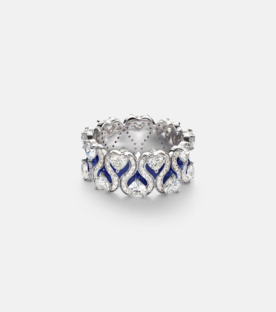 kamyen roman heart 18kt white gold and enamel ring with diamonds