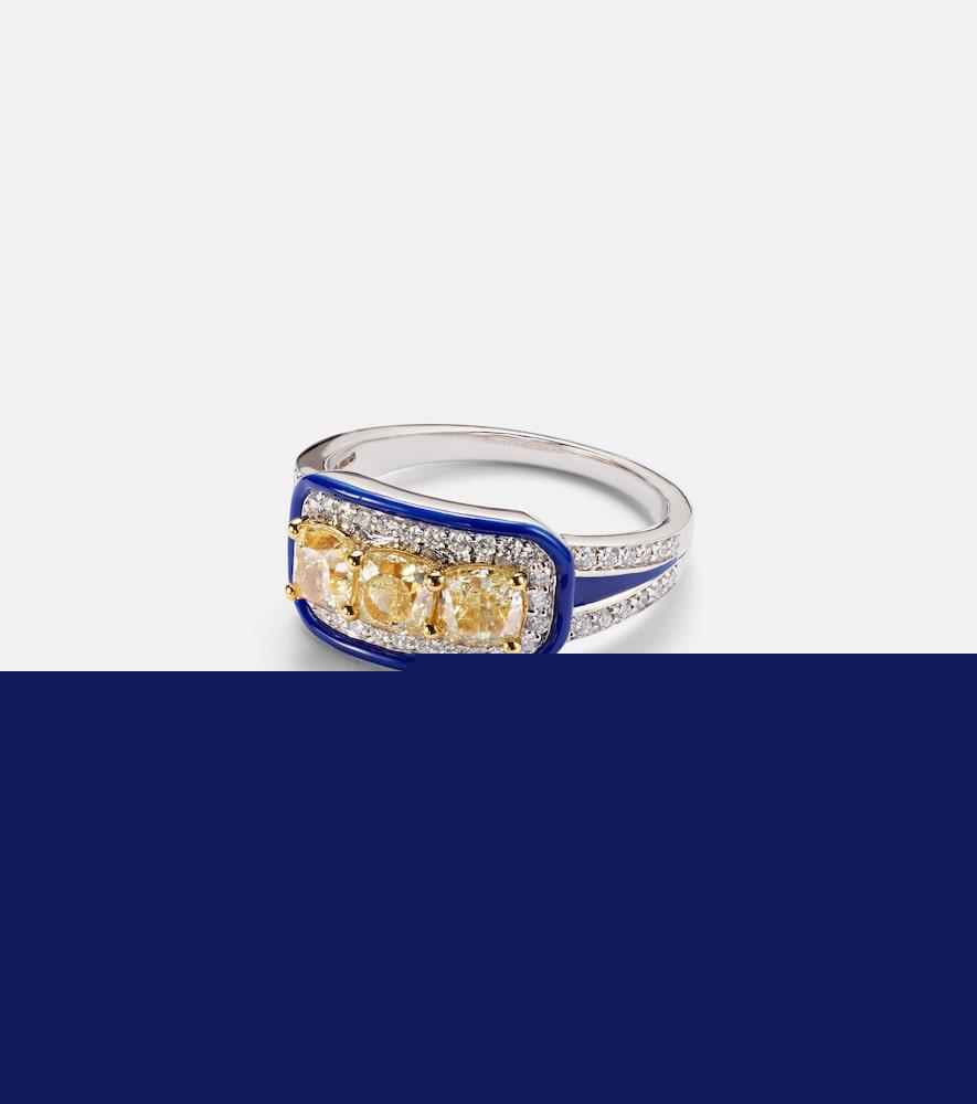 kamyen trio cushion 18kt white gold pinky ring with diamonds