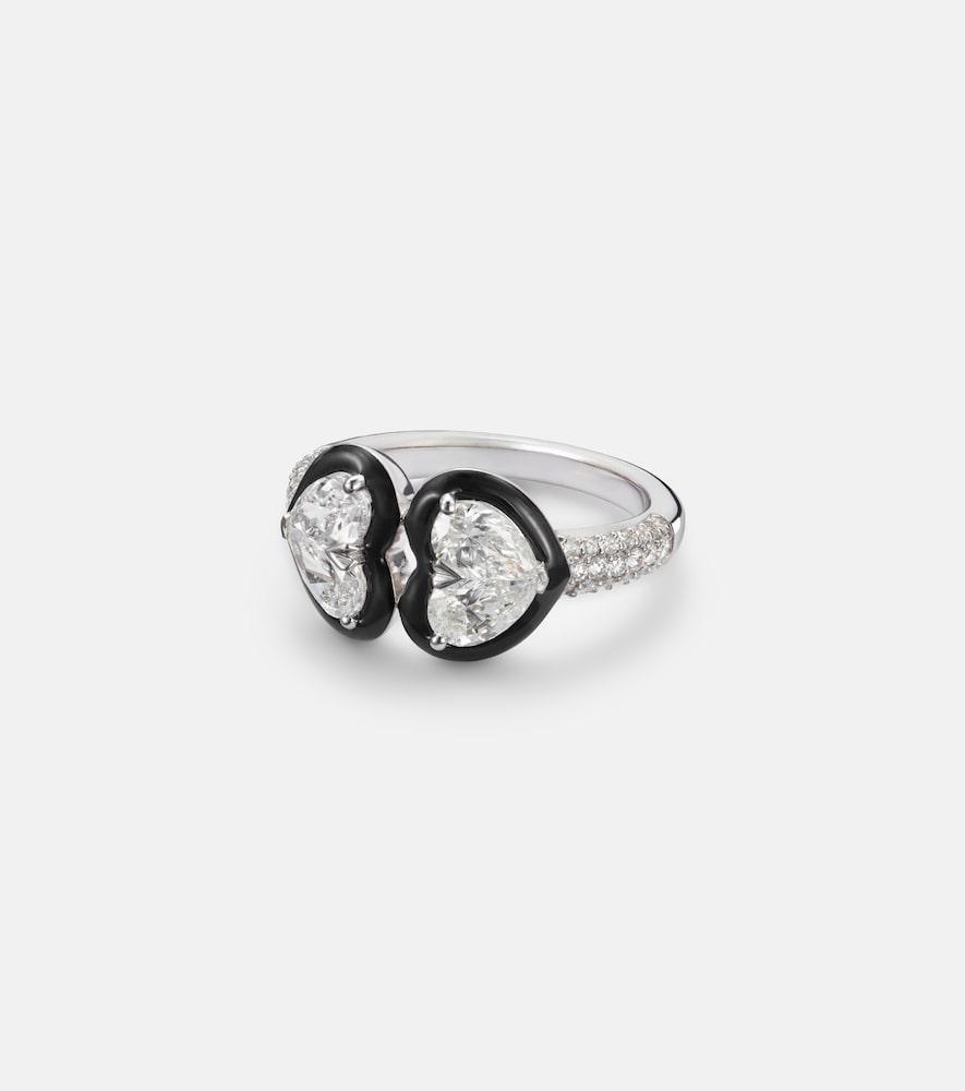 kamyen twin heart 18kt white gold ring with diamonds