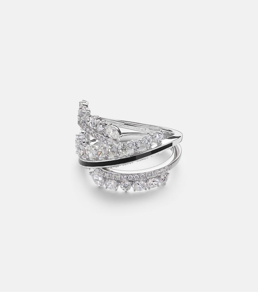 kamyen twist 18kt white gold and enamel ring with diamonds