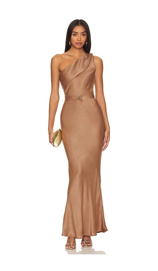 karina grimaldi angelique midi dress in tan. - size s (also in xs)