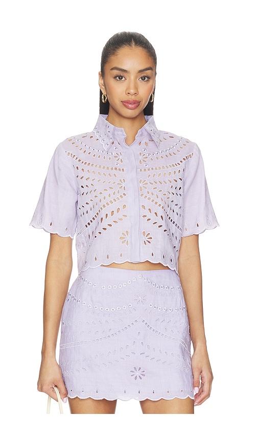 karina grimaldi elin embroidered top in lavender. - size m (also in xs, s)
