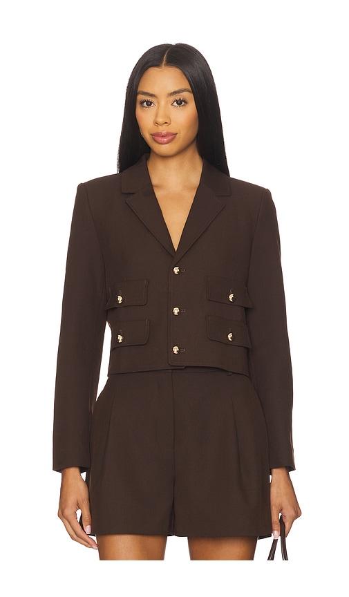 karina grimaldi marie cropped blazer in chocolate. - size l (also in xs, s, m)