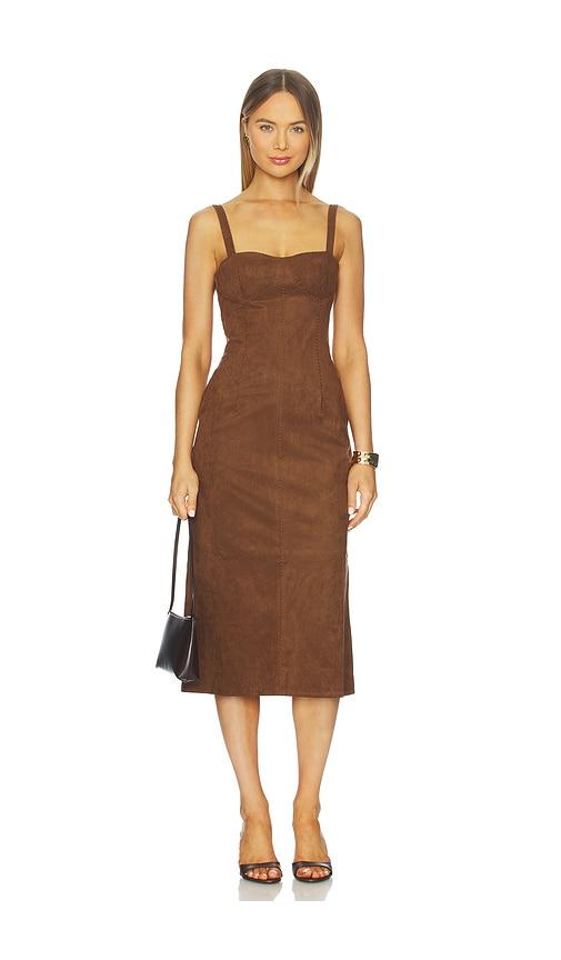 karina grimaldi olivia suede midi dress in chocolate. - size s (also in xs)