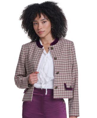karl lagerfeld paris womens cropped shoulder padded woven jacket