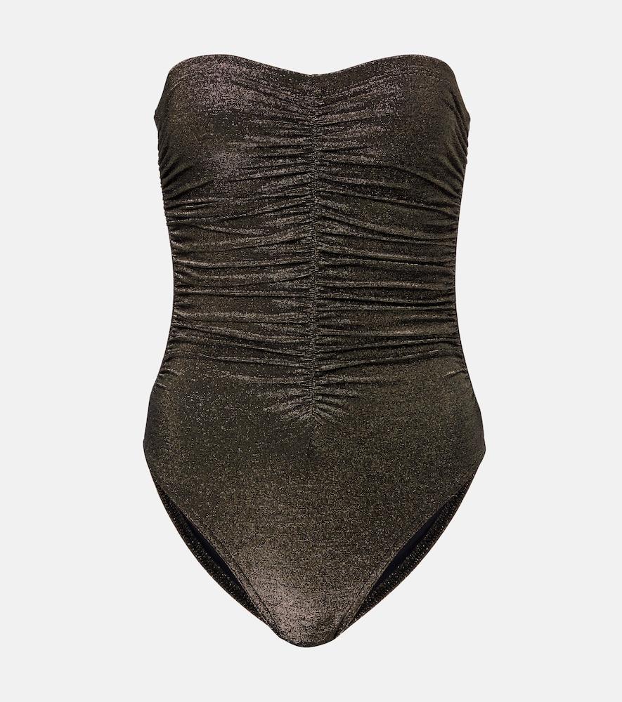 karla colletto helena ruched lamé swimsuit