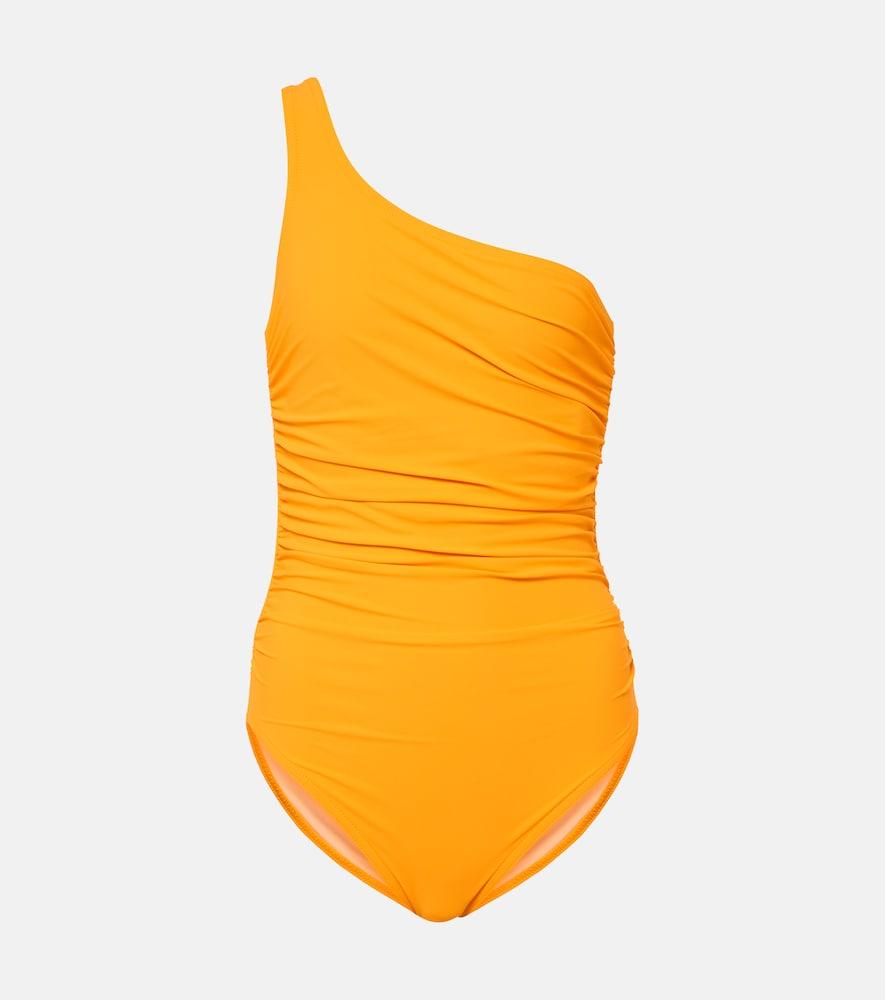 karla colletto ruched one-shoulder swimsuit
